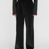 LEON Double Pleated Trouser in Piano Black Cotton Corduroy