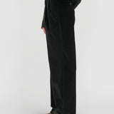 LEON Double Pleated Trouser in Piano Black Cotton Corduroy