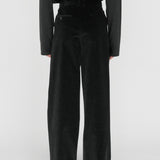 LEON Double Pleated Trouser in Piano Black Cotton Corduroy