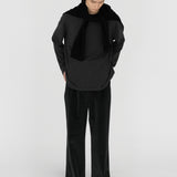 LEON Double Pleated Trouser in Piano Black Cotton Corduroy