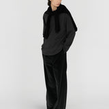 LEON Double Pleated Trouser in Piano Black Cotton Corduroy