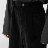 LEON Double Pleated Trouser in Piano Black Cotton Corduroy