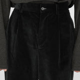 LEON Double Pleated Trouser in Piano Black Cotton Corduroy