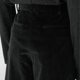 LEON Double Pleated Trouser in Piano Black Cotton Corduroy