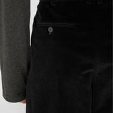 LEON Double Pleated Trouser in Piano Black Cotton Corduroy