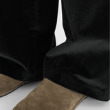 LEON Double Pleated Trouser in Piano Black Cotton Corduroy