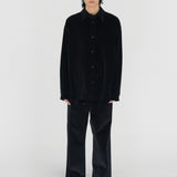 LEON Double Pleated Trouser in Piano Black Cotton Corduroy