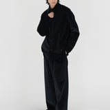 LEON Double Pleated Trouser in Piano Black Cotton Corduroy
