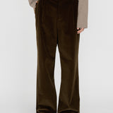 LEON Double Pleated Trouser in Coffee Cotton Corduroy