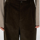 LEON Double Pleated Trouser in Coffee Cotton Corduroy