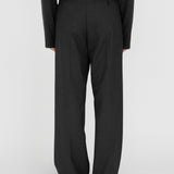 THEO Pleated Trousers in Charcoal Marl Grey Wool (Machine Washable)