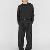 THEO Pleated Trousers in Charcoal Marl Grey Wool (Machine Washable)