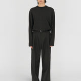 THEO Pleated Trousers in Charcoal Marl Grey Wool (Machine Washable)