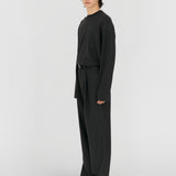 THEO Pleated Trousers in Charcoal Marl Grey Wool (Machine Washable)