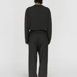 THEO Pleated Trousers in Charcoal Marl Grey Wool (Machine Washable)