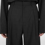 THEO Pleated Trousers in Charcoal Marl Grey Wool (Machine Washable)
