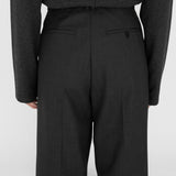 THEO Pleated Trousers in Charcoal Marl Grey Wool (Machine Washable)