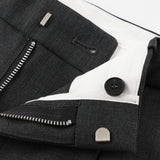 THEO Pleated Trousers in Charcoal Marl Grey Wool (Machine Washable)