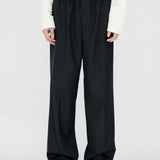 ELIJAH Elastic Waist Relaxed Trouser in Black Wool (Machine Washable)