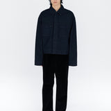 EDGAR Magnetic Closure Crop Denim Jacket in Dark Indigo Turkish Denim