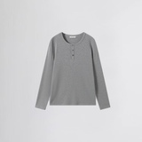RIBBED L/S HENLEY in grey marl