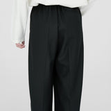 ELIJAH Elastic Waist Relaxed Trouser in Black Wool (Machine Washable)