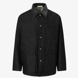 LIAM Lambskin Leather Collar Field Jacket in Black Japanese Raw Denim
