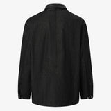 LIAM Lambskin Leather Collar Field Jacket in Black Japanese Raw Denim