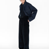 EDGAR Magnetic Closure Crop Denim Jacket in Dark Indigo Turkish Denim
