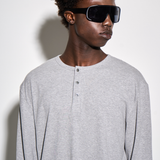 RIBBED L/S HENLEY in grey marl