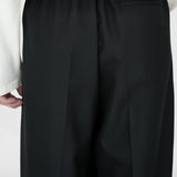 ELIJAH Elastic Waist Relaxed Trouser in Black Wool (Machine Washable)