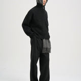 MILES High Neck Cropped Zip Sweater in Black Melange