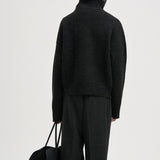 MILES High Neck Cropped Zip Sweater in Black Melange