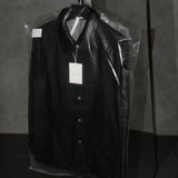 LIAM Lambskin Leather Collar Field Jacket in Black Japanese Raw Denim