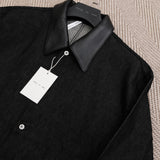 LIAM Lambskin Leather Collar Field Jacket in Black Japanese Raw Denim