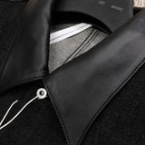 LIAM Lambskin Leather Collar Field Jacket in Black Japanese Raw Denim