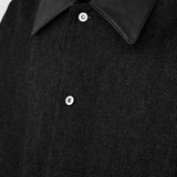 (PRE-ORDER) LIAM Lambskin Leather Collar Field Jacket in Black Japanese Raw Denim