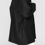(PRE-ORDER) LIAM Lambskin Leather Collar Field Jacket in Black Japanese Raw Denim