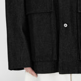 (PRE-ORDER) LIAM Lambskin Leather Collar Field Jacket in Black Japanese Raw Denim