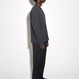 RIBBED L/S HENLEY in dark slate grey