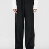 ELIJAH Elastic Waist Relaxed Trouser in Black Wool (Machine Washable)