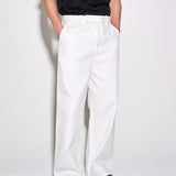 TAILORED HEAVY COTTON TWILL TROUSERS in bone white