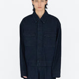 EDGAR Magnetic Closure Crop Denim Jacket in Dark Indigo Turkish Denim