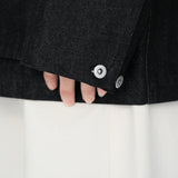 (PRE-ORDER) LIAM Lambskin Leather Collar Field Jacket in Black Japanese Raw Denim