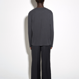 RIBBED L/S HENLEY in dark slate grey