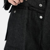 (PRE-ORDER) LIAM Lambskin Leather Collar Field Jacket in Black Japanese Raw Denim