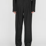 THEO Pleated Trousers in Charcoal Marl Grey Wool (Machine Washable)
