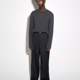 RIBBED L/S HENLEY in dark slate grey