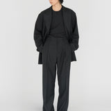 THEO Pleated Trousers in Charcoal Marl Grey Wool (Machine Washable)