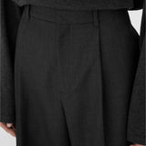 THEO Pleated Trousers in Charcoal Marl Grey Wool (Machine Washable)